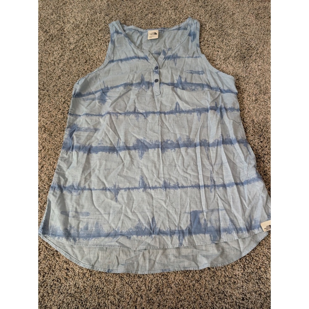 The North Face Womens Blue Tie Dye Organic‎ Cotton Henley Tank Top Size Medium
